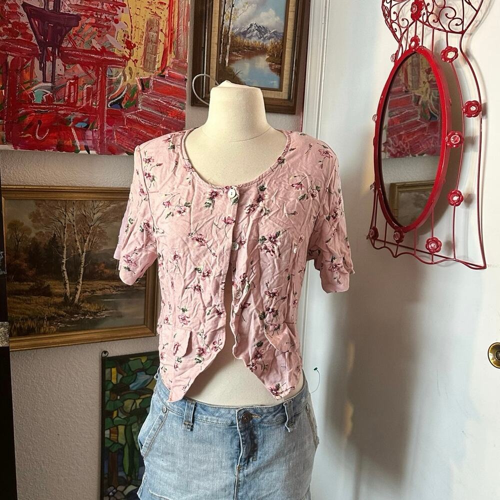jessica scott floral pink button up short sleeve shirt